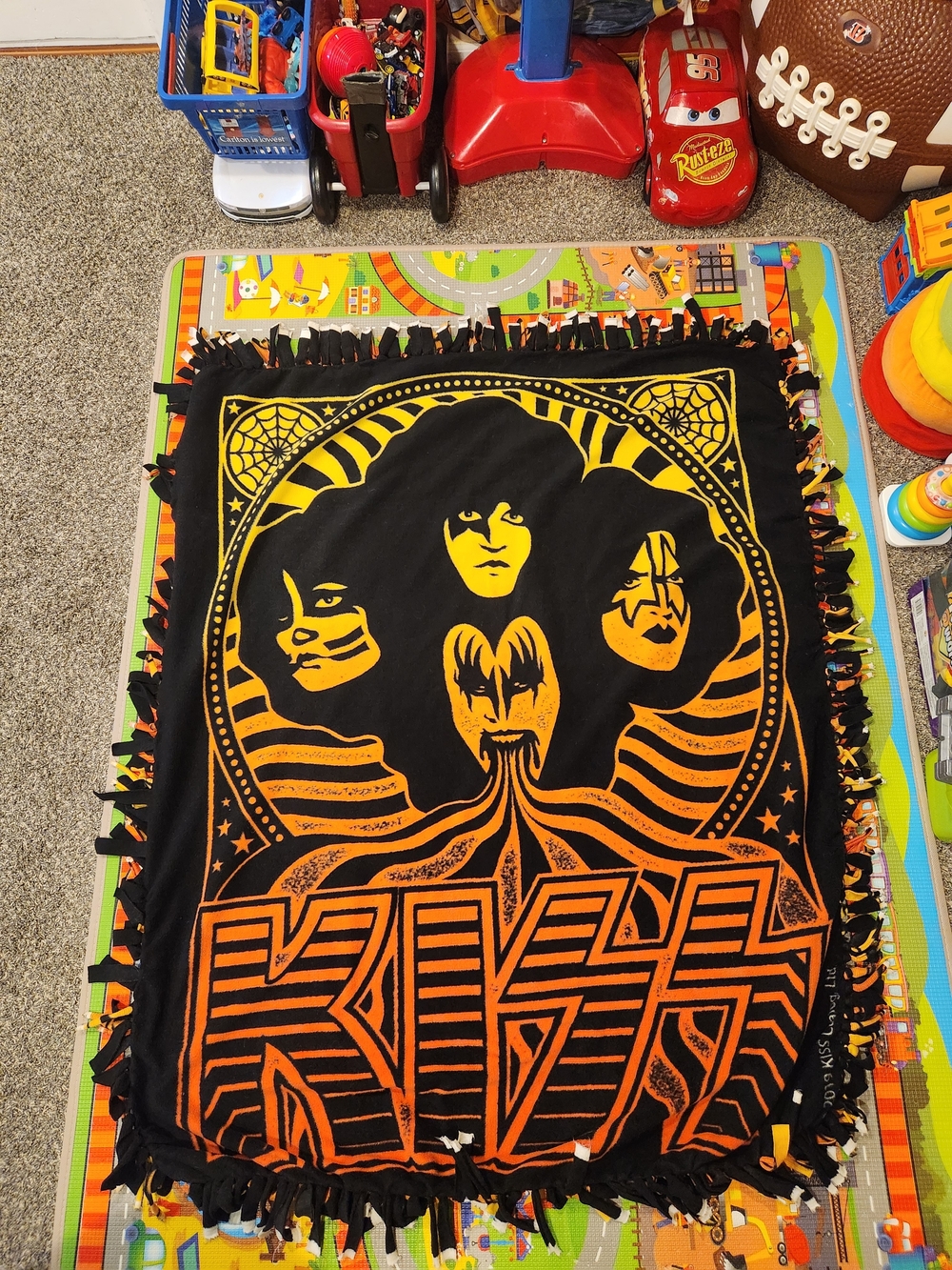 KISS Black & Orange Tie Fringe Throw Blanket 60×48